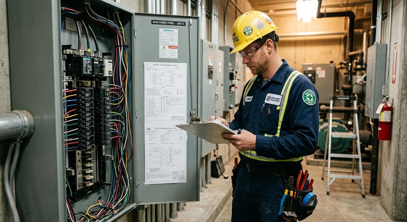 Electrical contractor reviewing marketing dashboard showing leads and booked jobs