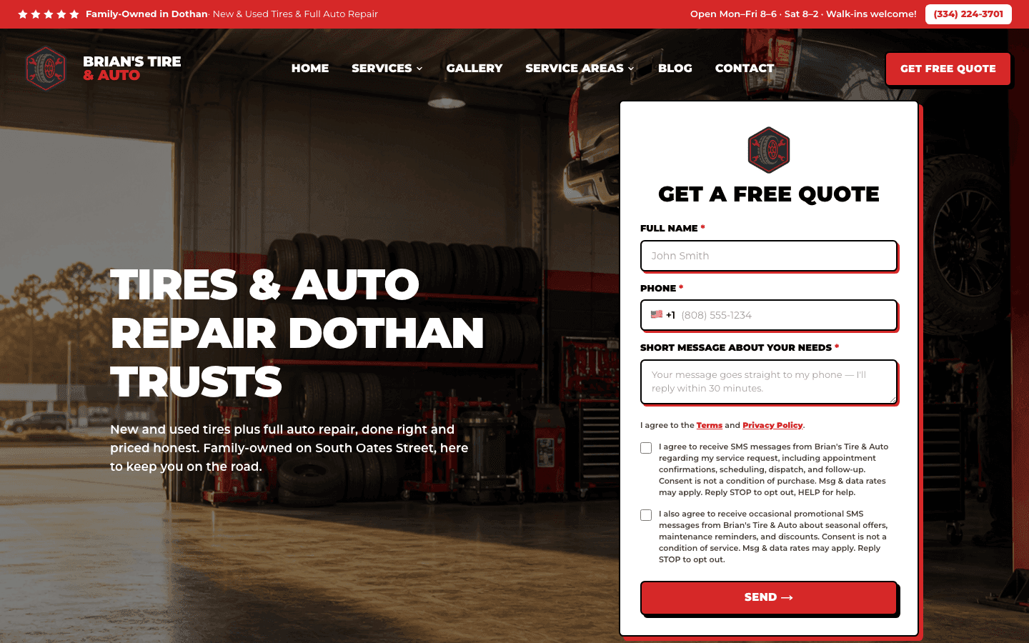 Brian's Tire & Auto website