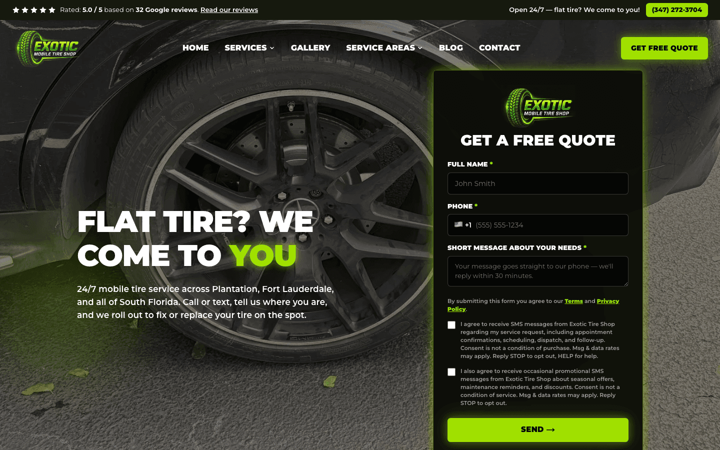 Exotic Tire Shop website