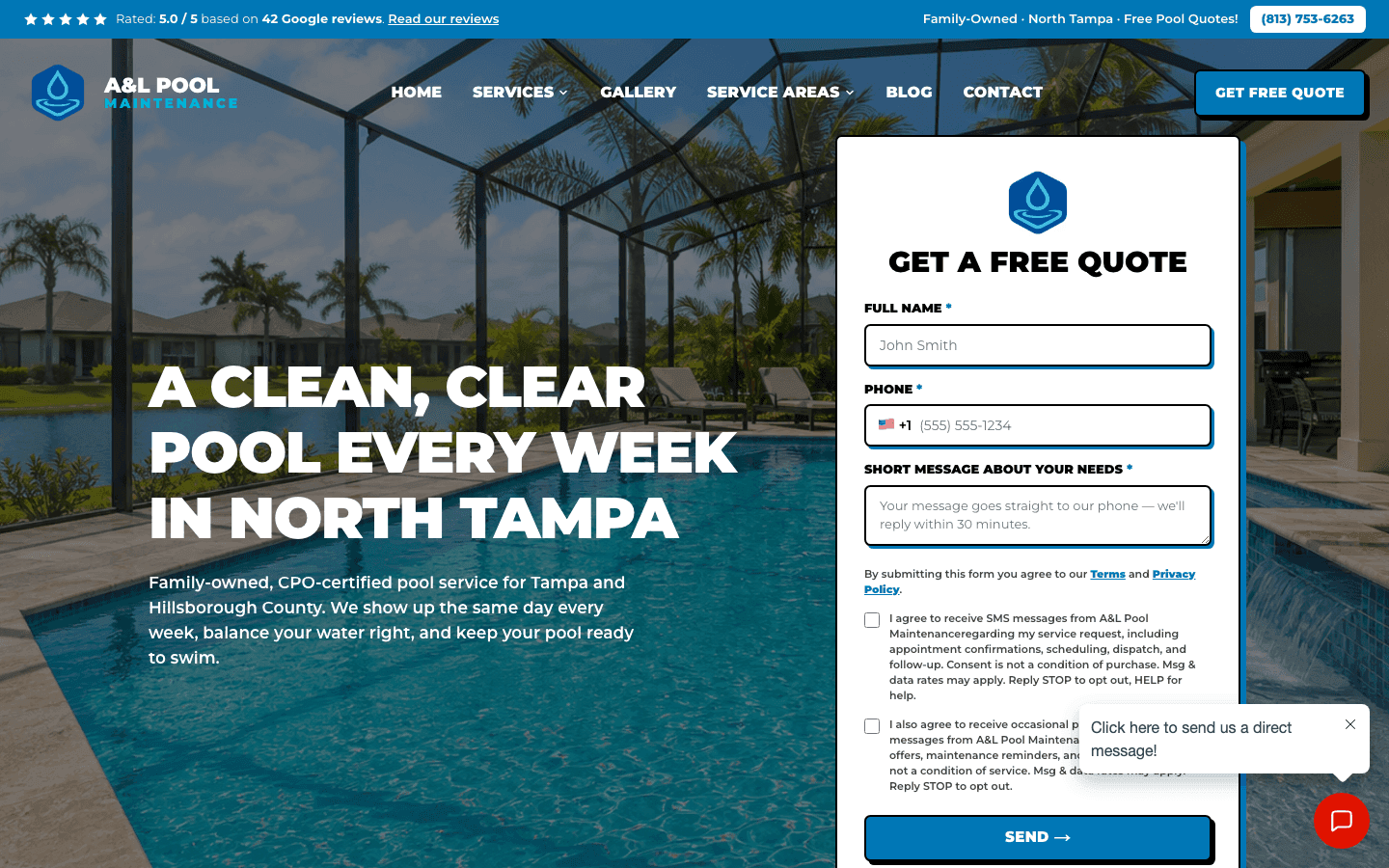 Screenshot of the A&L Pool Maintenance website
