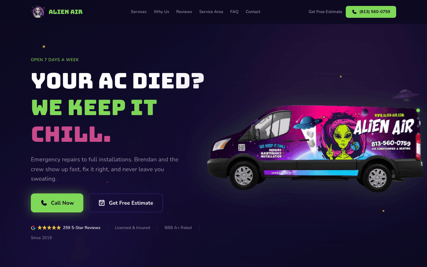 Screenshot of the Alien Air website