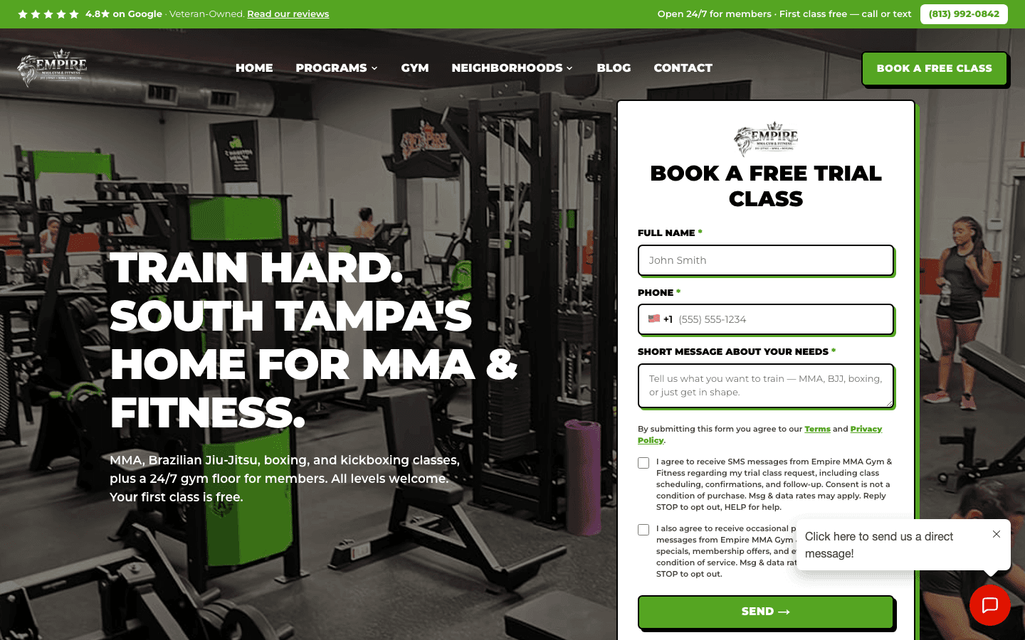 Screenshot of the Empire MMA Gym & Fitness website