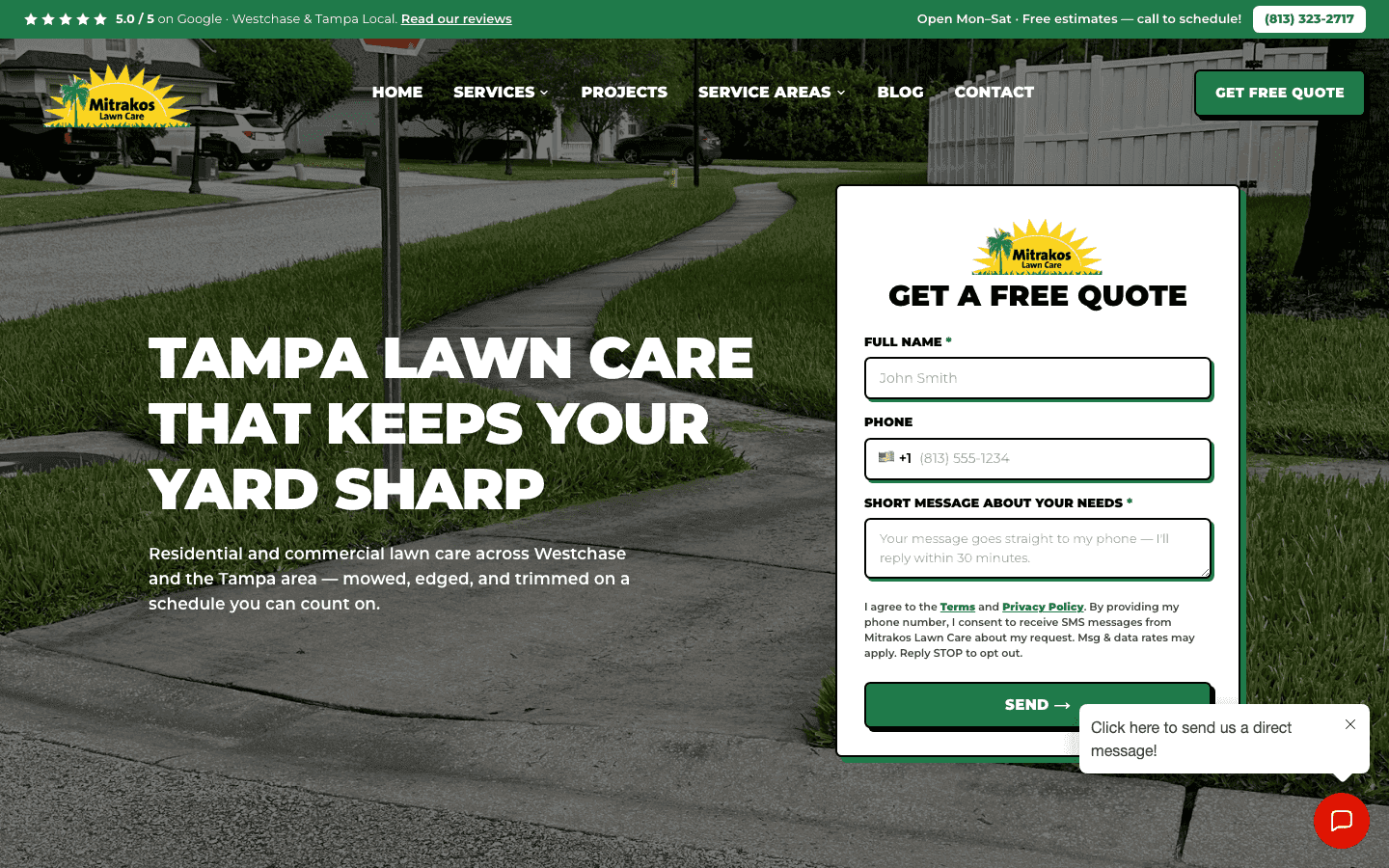 Screenshot of the Mitrakos Lawn Care website