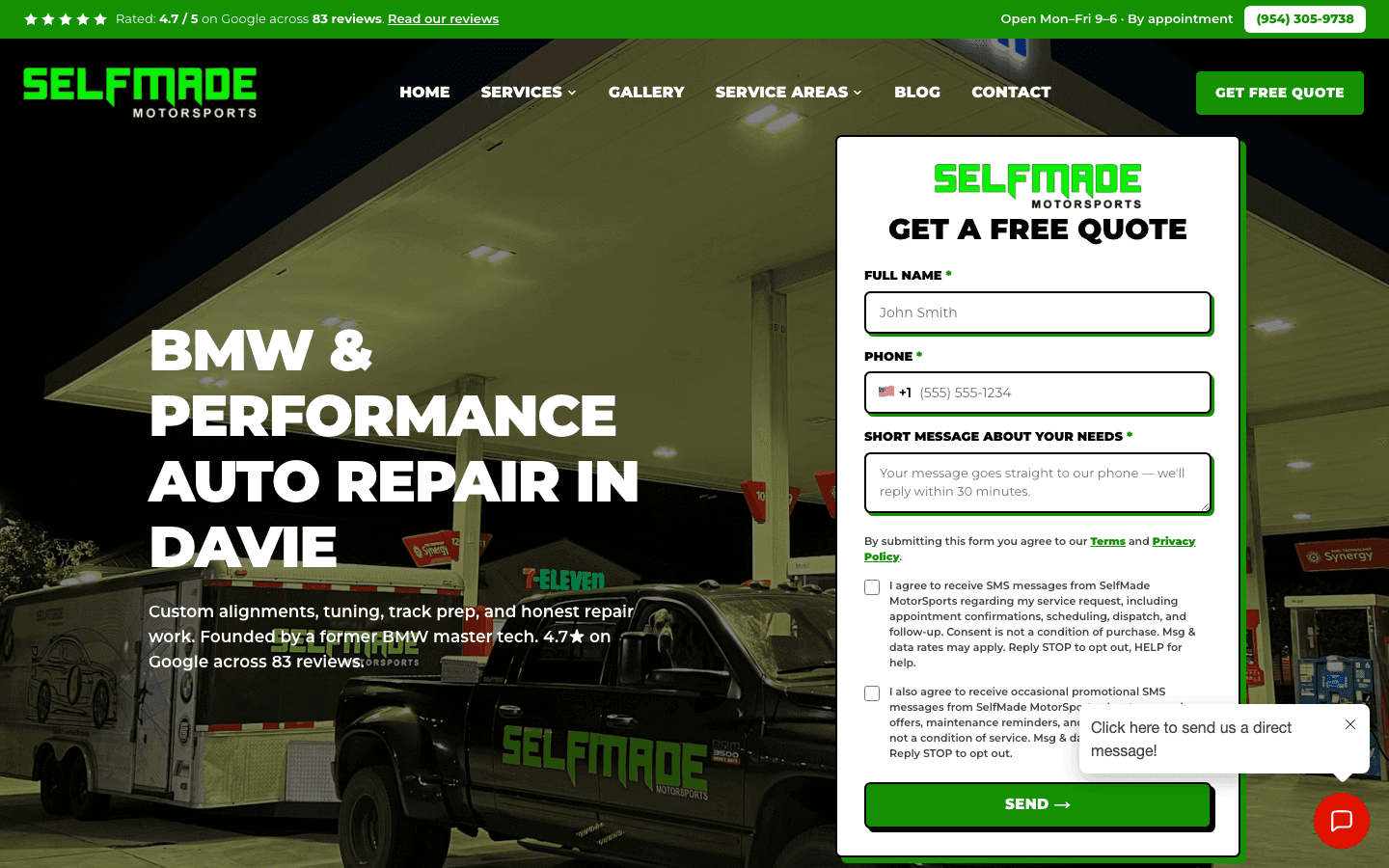 Screenshot of the SelfMade Motorsports website