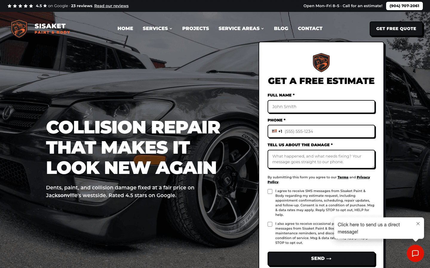 Screenshot of the Sisaket Paint & Body website