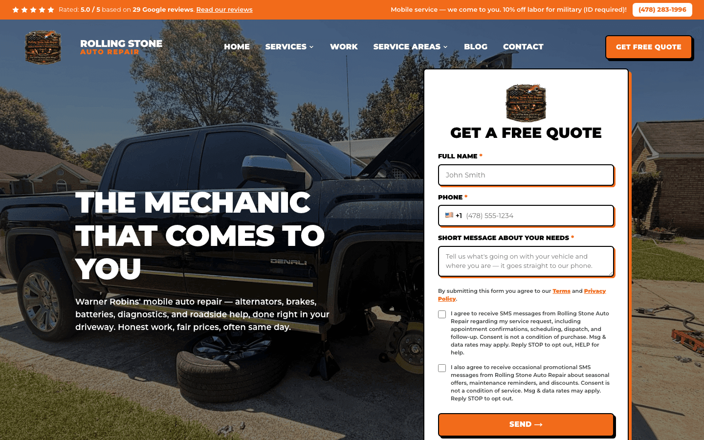 Screenshot of the Rolling Stone Auto Repair website
