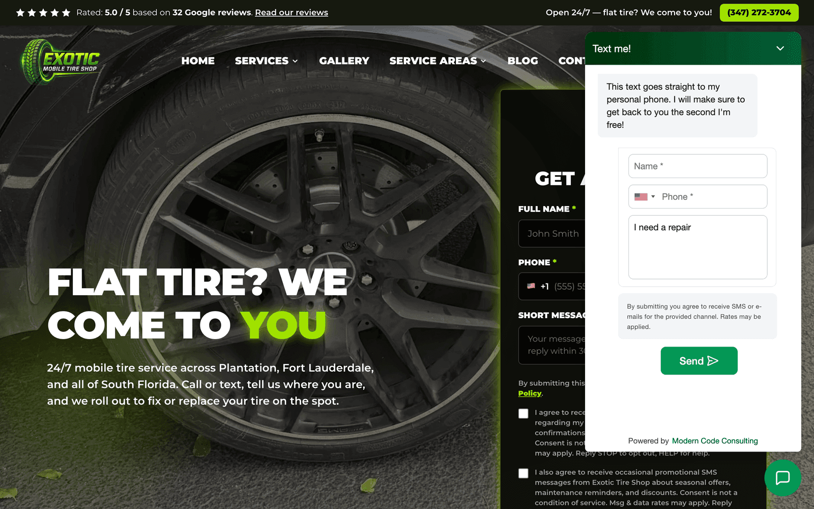 The live chat widget on a real client site