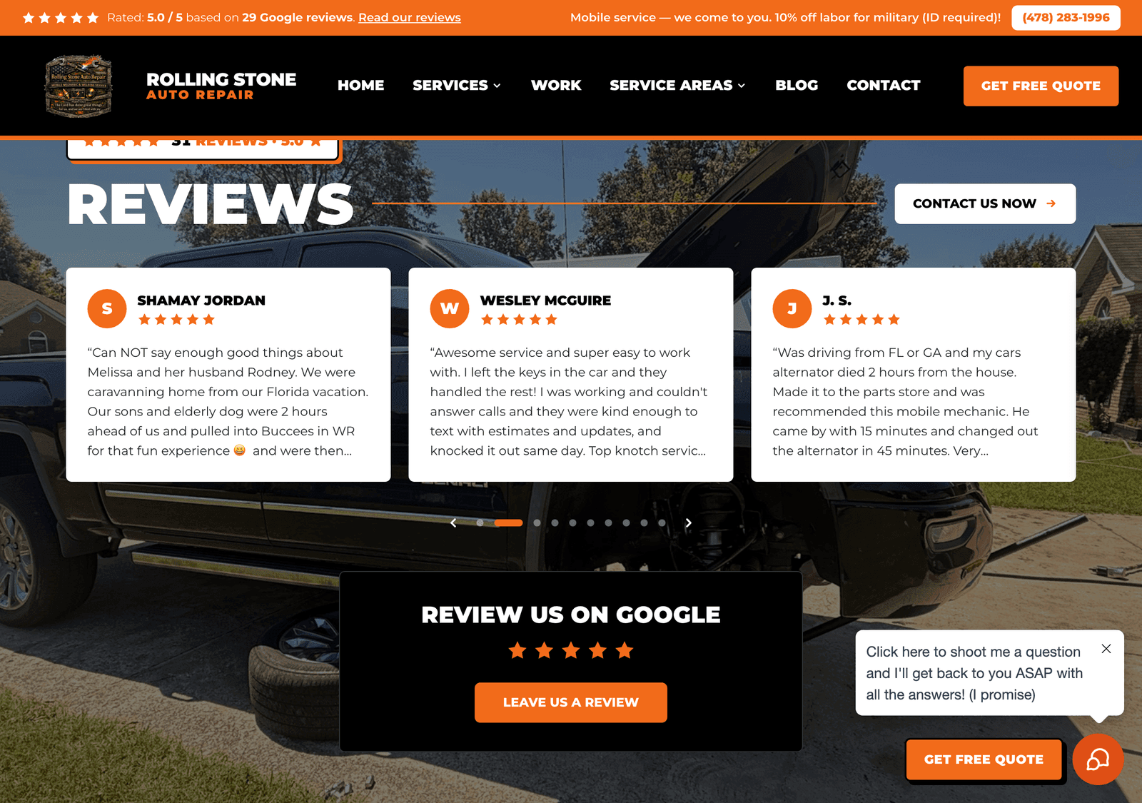 A real client's five-star Google reviews