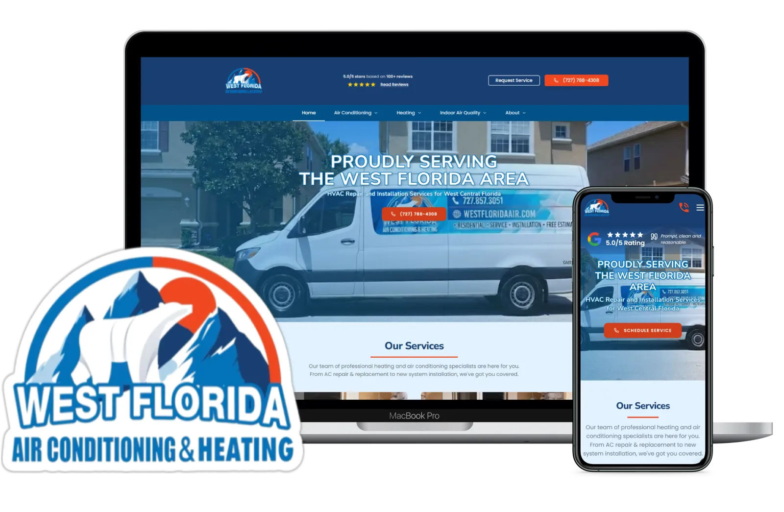 West Florida Air website mockup showing the redesigned homepage